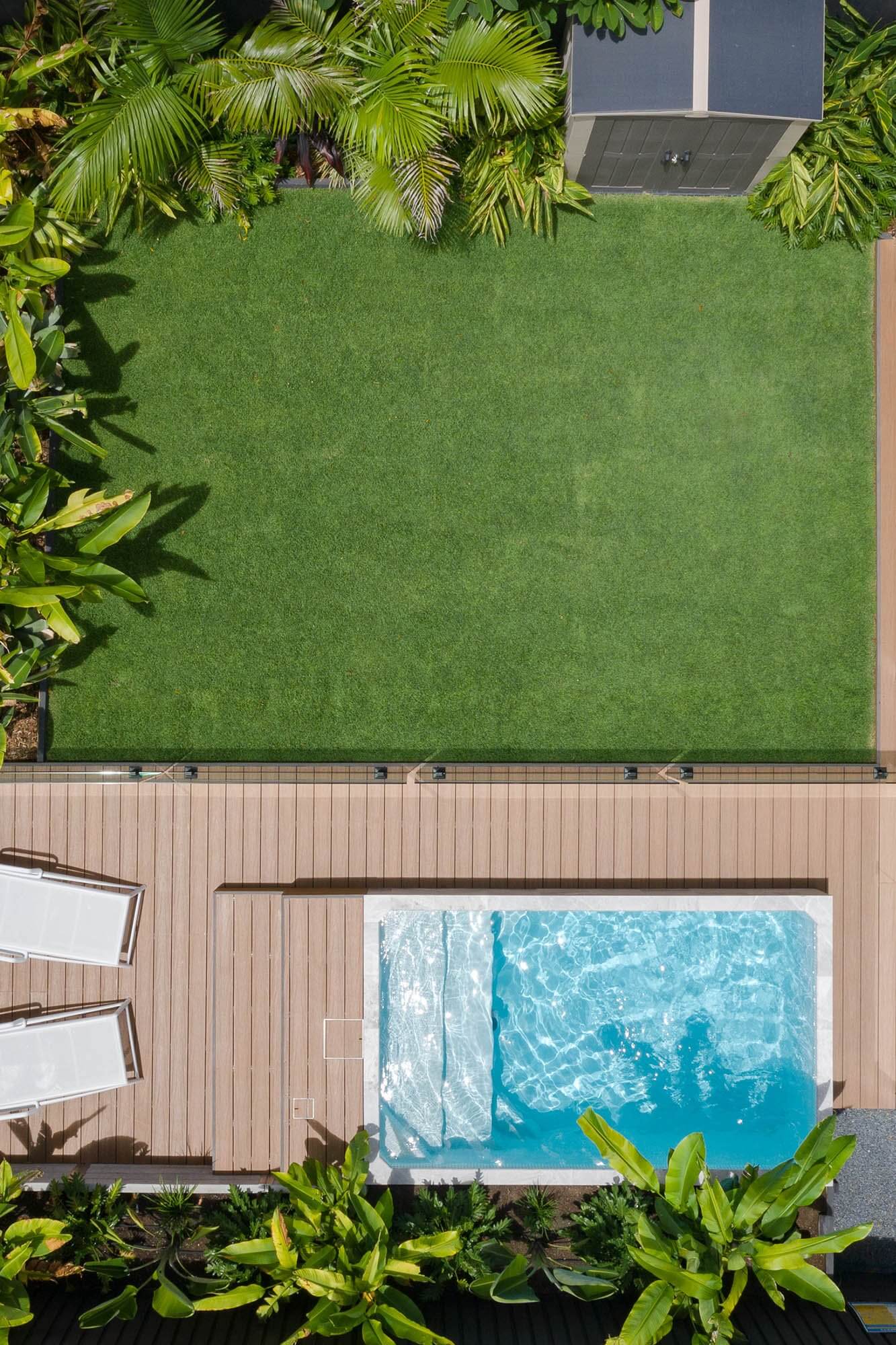 Aerial shot of 3.6m x 2.2m Plungie Studio Concrete Plunge Pool in Kona Coast